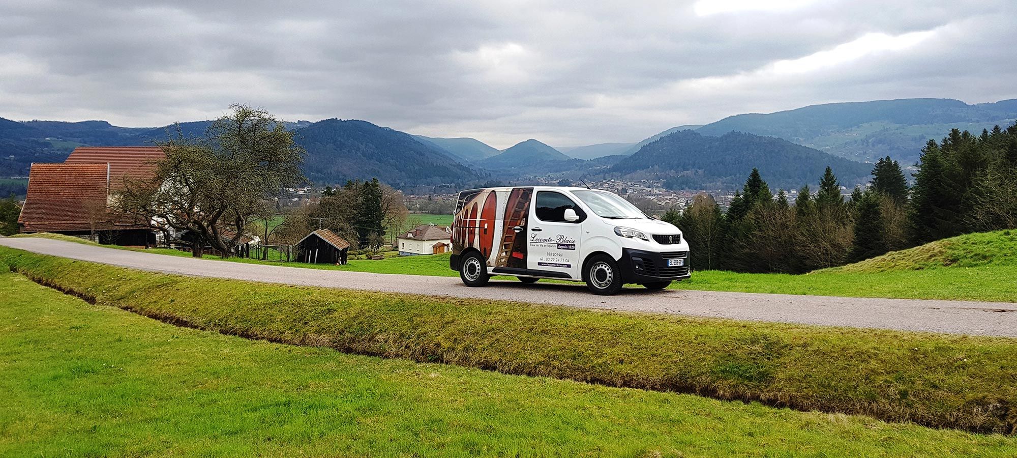Landscape Vosges mountain fir prairie van delivery